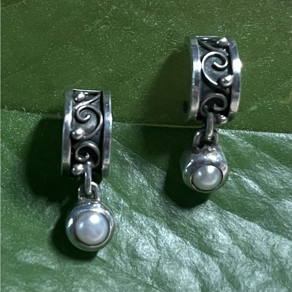 Handmade Silver and Genuine Pearl Earrings - Picture 1 of 6